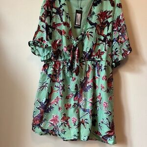 Boohoo Mint Green Floral jumper velvet embossed pattern birds